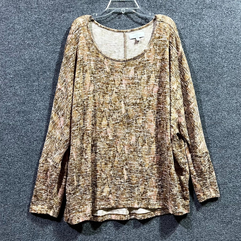 New Direction Sweater Womens PXL Brown Stretch Abstract Tight Knit Dolman Sleeve